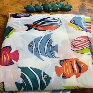 Caribbean Joe Multicolor Fish Shower Curtain, with hooks, B17
